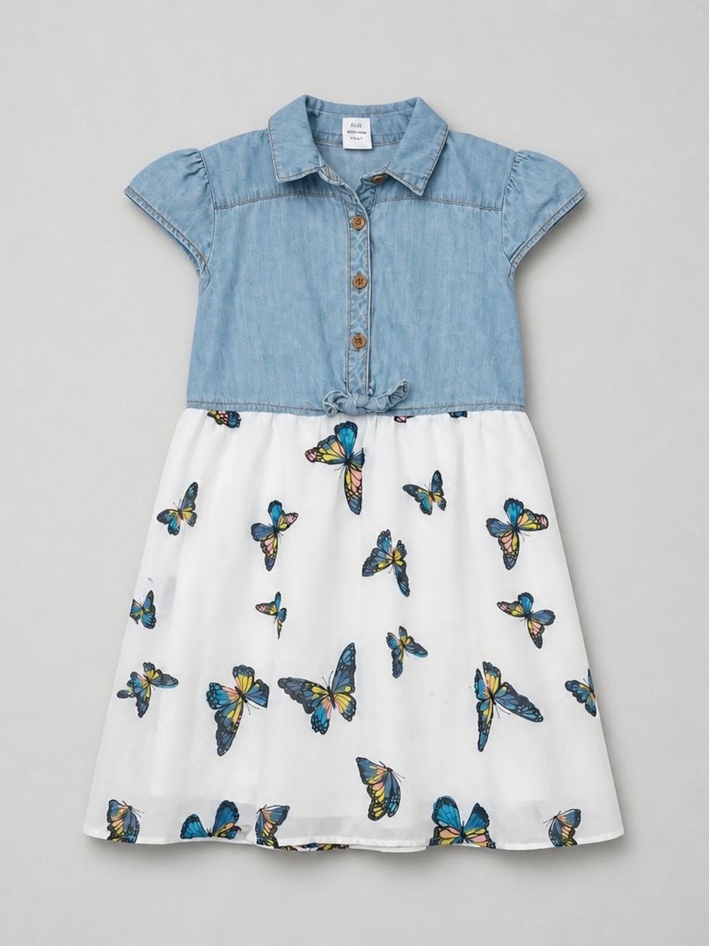wonder nation Denim-Top Butterfly Print Dress - Blue & White